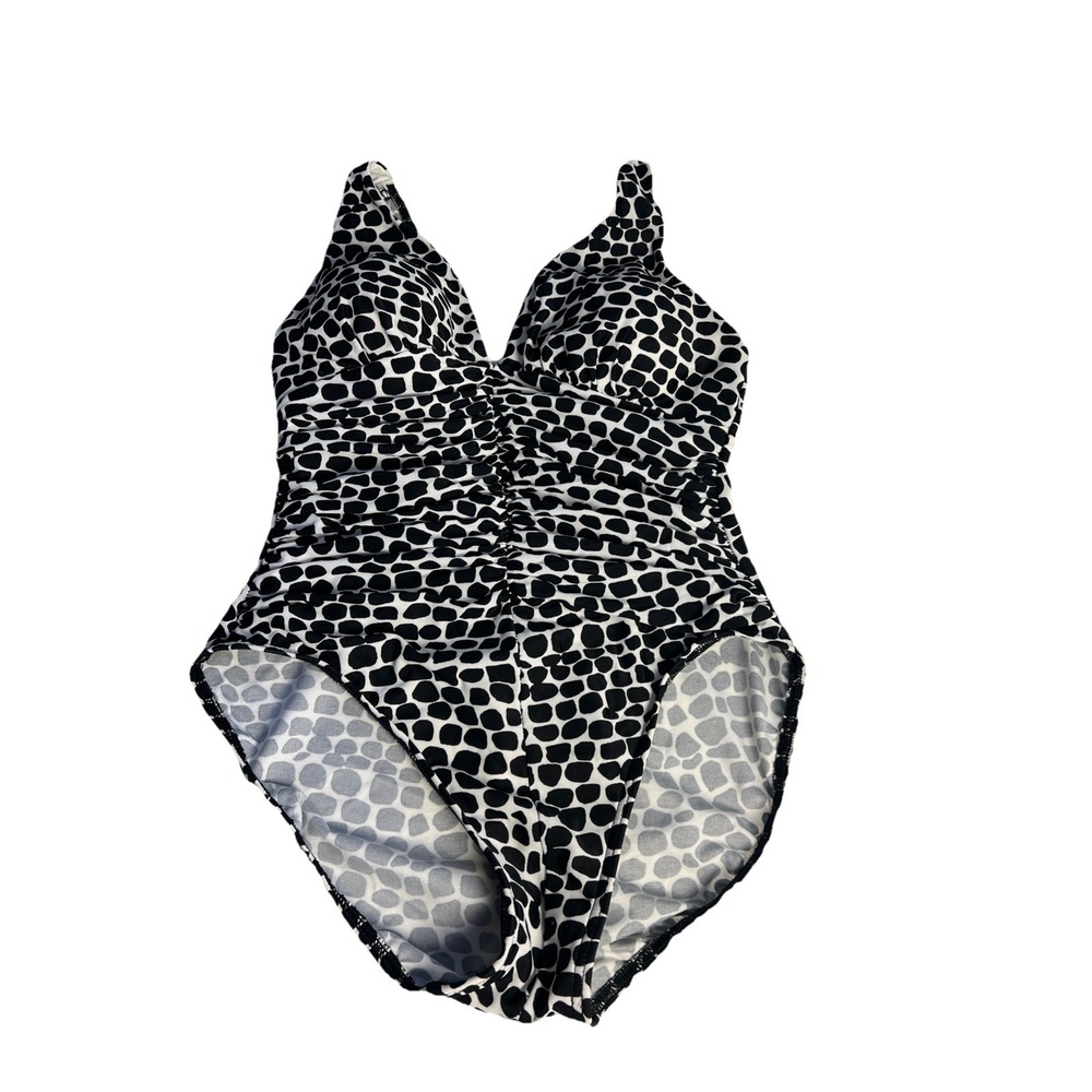Miraclesuit‎ Swimsuit 12 One Piece Geometric Print Black White Beach Travel